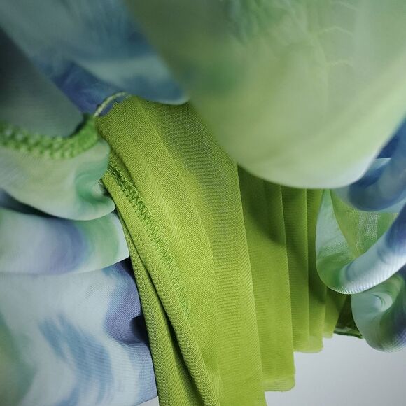 Cha Vente M Tie Dye Top Green Blue Boho V Neck - Picture 8 of 10